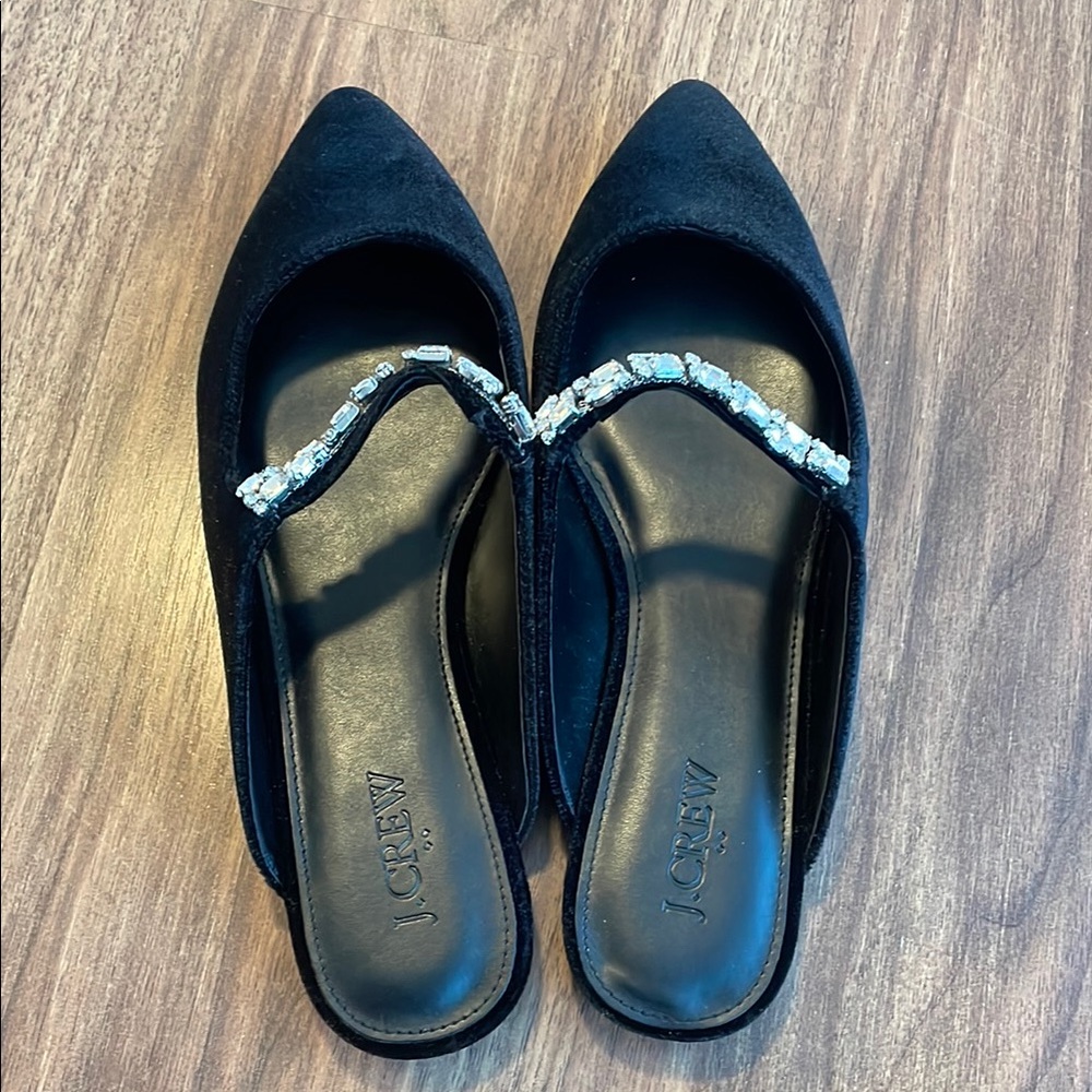 J. Crew Black Suede Mules with Strap Detail size 7.5 NWOT